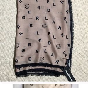 Karl Lagerfeld taupe/black letter scarf